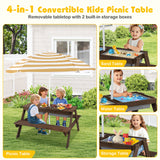 3-in-1 Kids Outdoor Picnic Water Sand Table with Umbrella Play Boxes