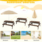 3-in-1 Kids Outdoor Picnic Water Sand Table with Umbrella Play Boxes