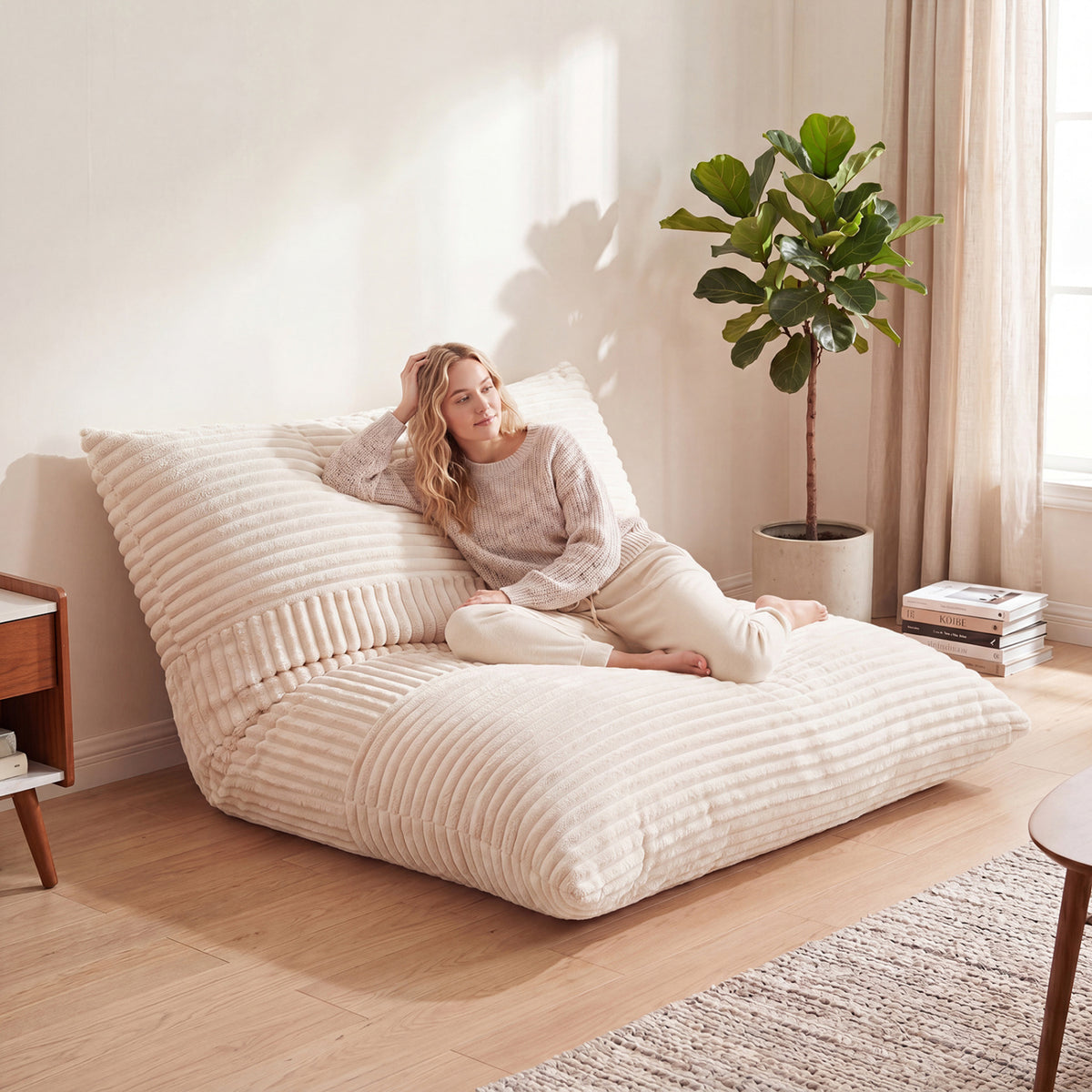 3-in-1 Large Bean Bag Chair with Comfy Corduroy Fabric