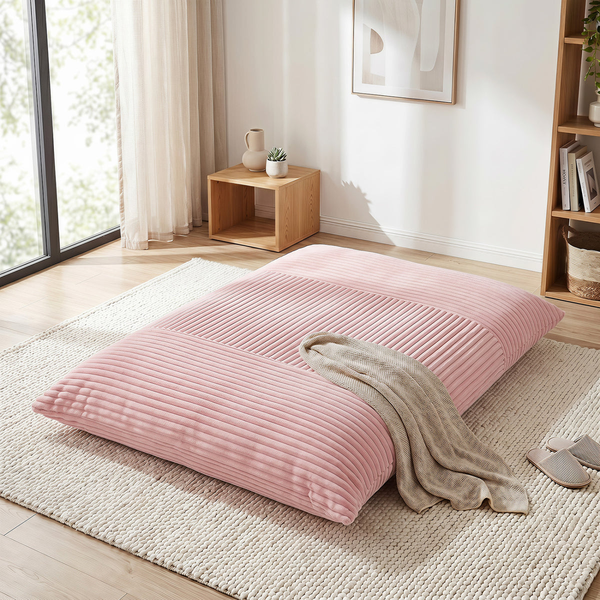 3-in-1 Large Bean Bag Chair with Comfy Corduroy Fabric
