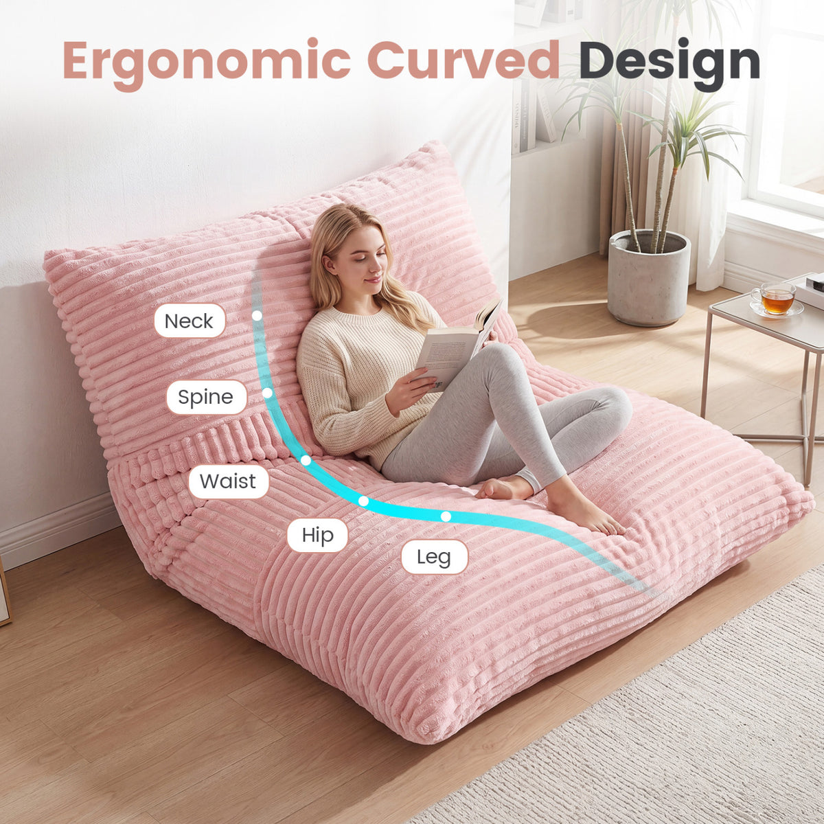 3-in-1 Large Bean Bag Chair with Comfy Corduroy Fabric