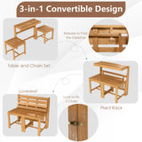 3-in-1 Outdoor Acacia Wood Loveseat Bench Furniture with Slatted Seat