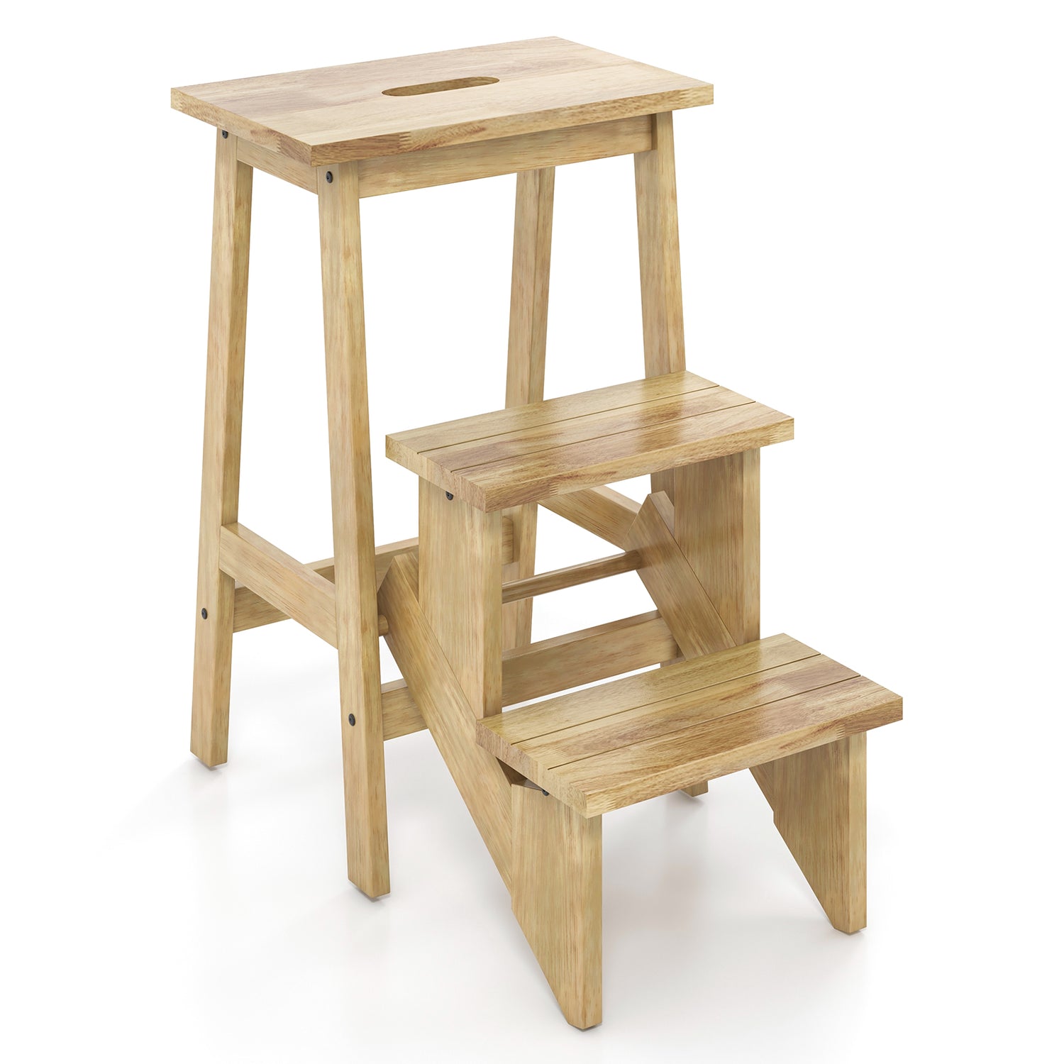 3-in-1 Rubber Wood Step Stool with Convenient Handle