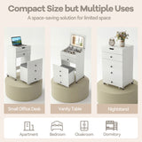 3-in-1 Small Vanity Desk Set with Flip-top Mirror and Lights with Drawers and Stool-White