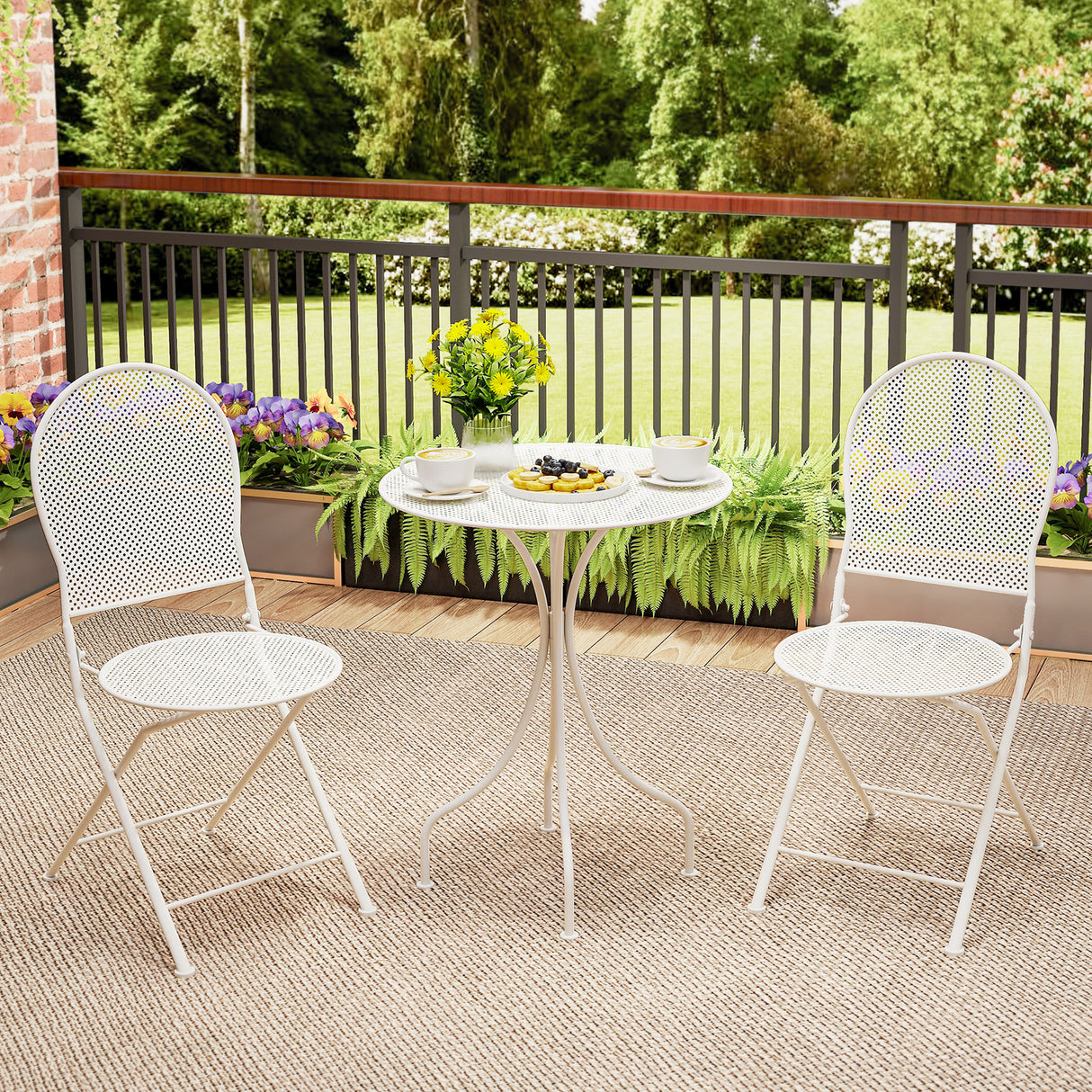 3 Pieces Patio Bistro Set Outdoor Conversation Furniture Table and Folding Chair