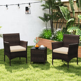 3 Pieces Outdoor Conversation Set with Cushioned Seat and Glass Tabletop