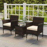 3 Pieces Outdoor Conversation Set with Cushioned Seat and Glass Tabletop
