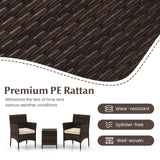 3 Pieces Outdoor Conversation Set with Cushioned Seat and Glass Tabletop