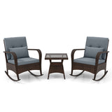 3 Piece Outdoor Rocking Set with Tempered Glass Coffee Table for Backyard Poolside
