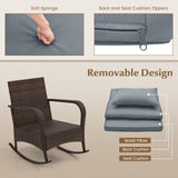 3 Piece Outdoor Rocking Set with Tempered Glass Coffee Table for Backyard Poolside