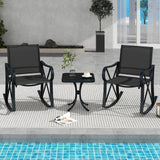 3 Piece Patio Rocking Set with Smooth Rocking Motion Outdoor Rocker Chair Bistro Set