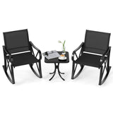 3 Piece Patio Rocking Set with Smooth Rocking Motion Outdoor Rocker Chair Bistro Set