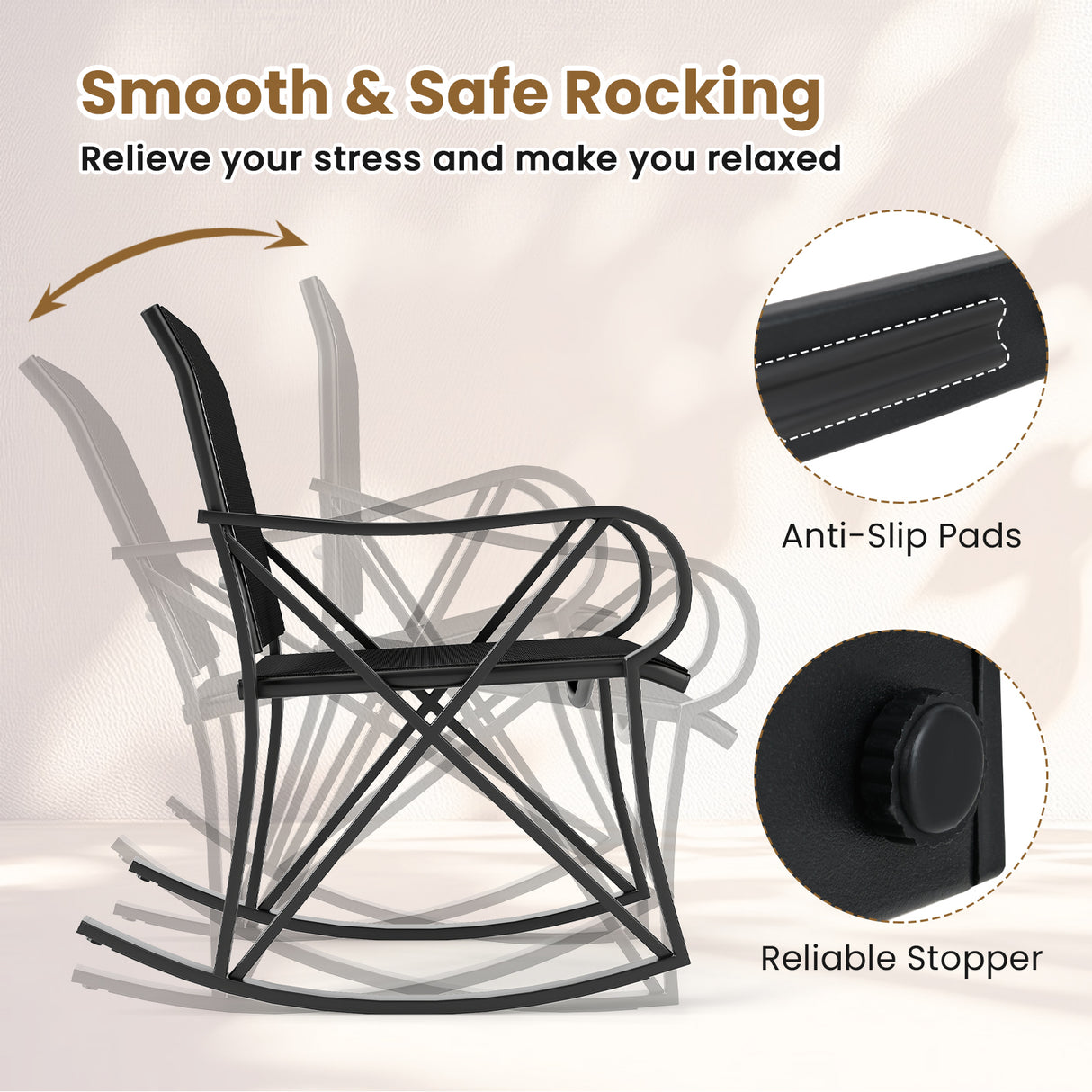 3 Piece Patio Rocking Set with Smooth Rocking Motion Outdoor Rocker Chair Bistro Set