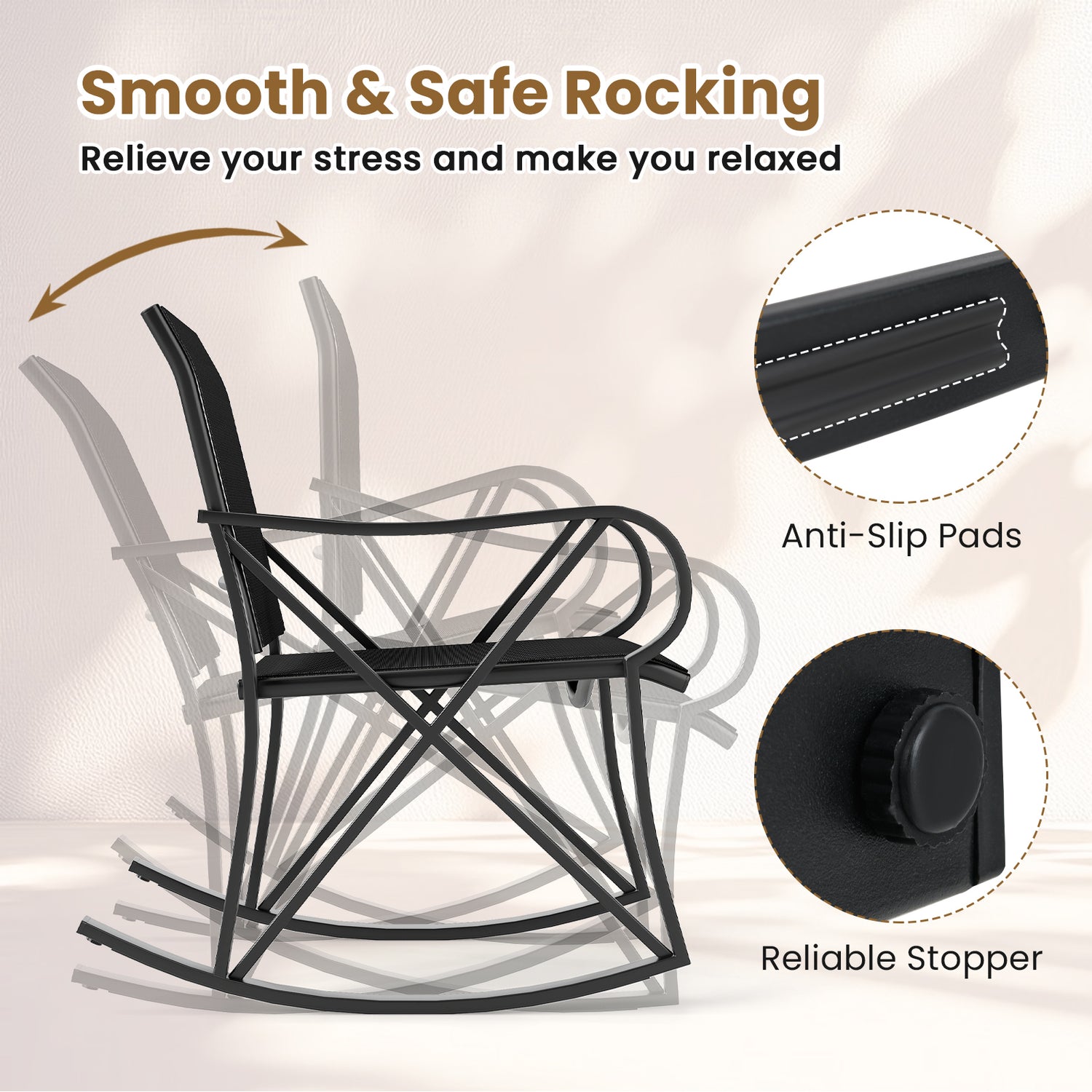 3 Piece Patio Rocking Set with Smooth Rocking Motion Outdoor Rocker Chair Bistro Set
