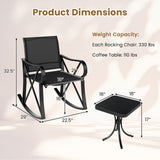3 Piece Patio Rocking Set with Smooth Rocking Motion Outdoor Rocker Chair Bistro Set