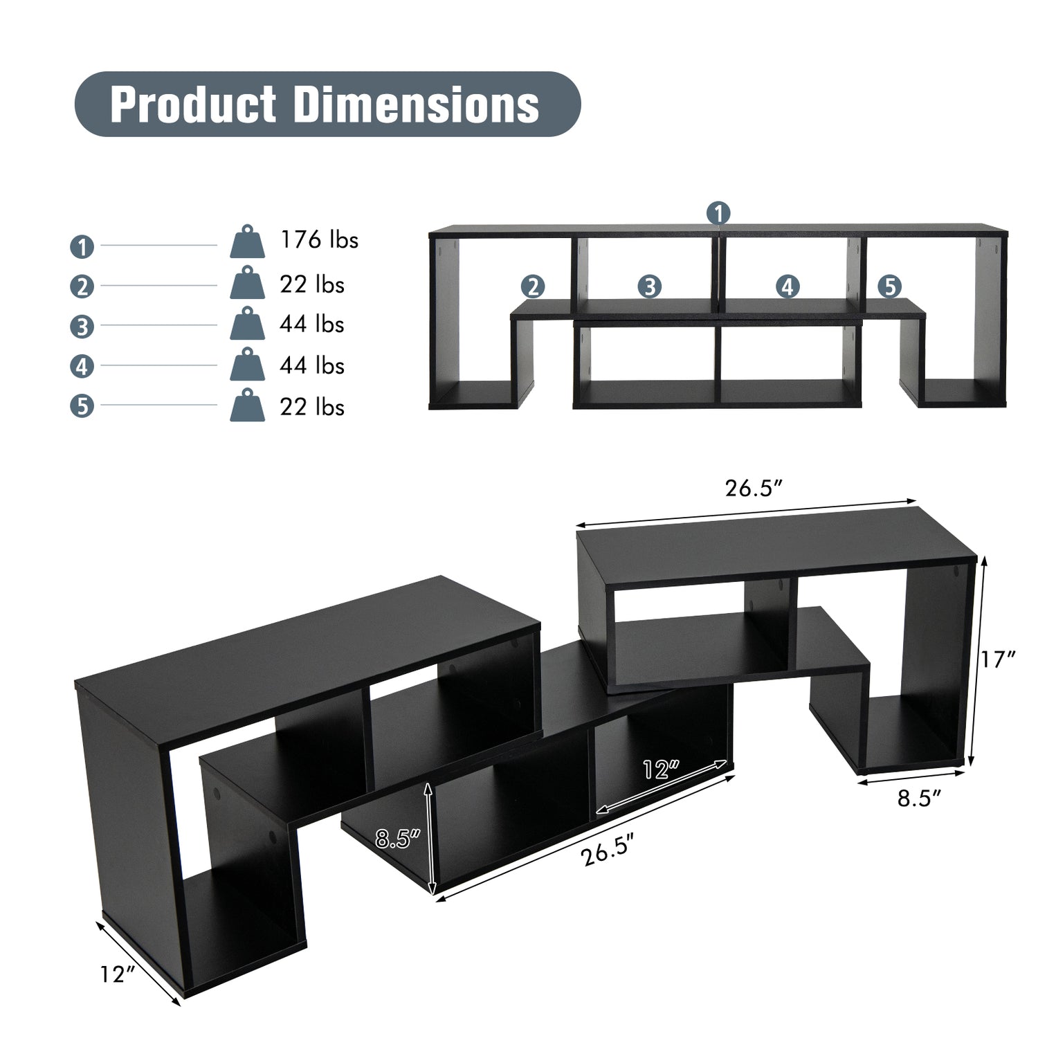 3 Pieces Adjustable TV Stand for TVs up to 65 Inch with Shelves