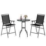3 Pieces Outdoor Bar Stool Set with DPC Tabletop and Umbrella Hole for Poolside-Black