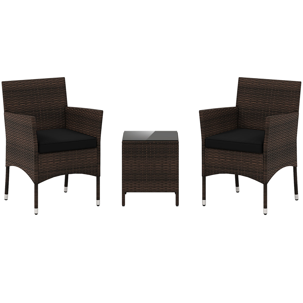 3 Pieces Outdoor Conversation Set with Cushioned Seat and Glass Tabletop