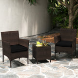 3 Pieces Outdoor Conversation Set with Cushioned Seat and Glass Tabletop