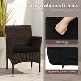 3 Pieces Outdoor Conversation Set with Cushioned Seat and Glass Tabletop