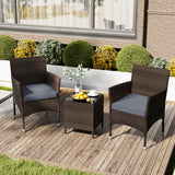 3 Pieces Outdoor Conversation Set with Cushioned Seat and Glass Tabletop