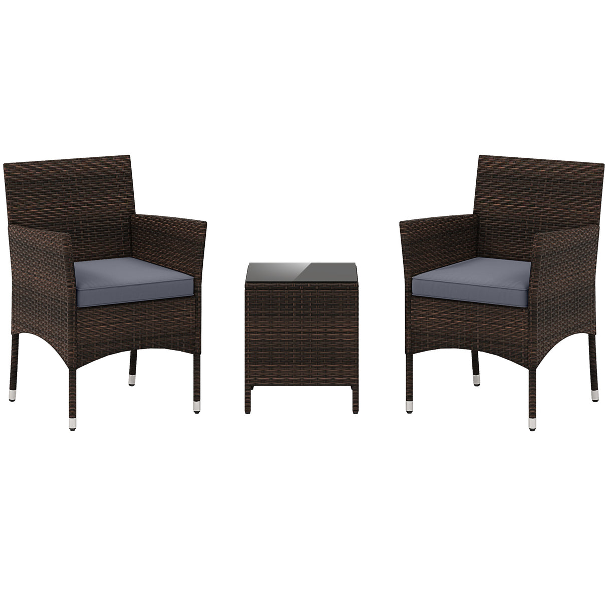 3 Pieces Outdoor Conversation Set with Cushioned Seat and Glass Tabletop