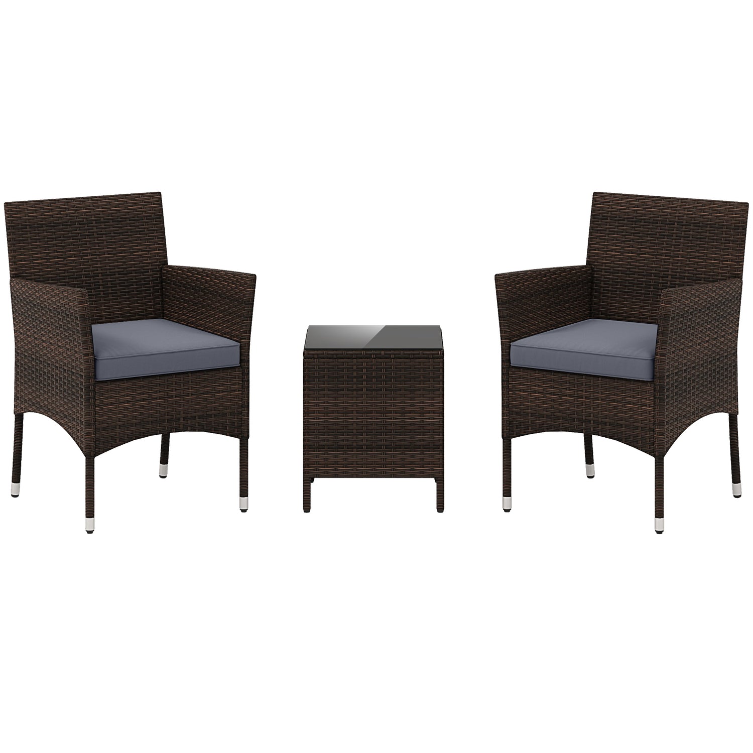 3 Pieces Outdoor Conversation Set with Cushioned Seat and Glass Tabletop