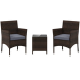 3 Pieces Outdoor Conversation Set with Cushioned Seat and Glass Tabletop