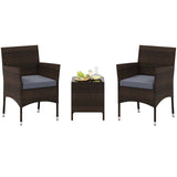 3 Pieces Outdoor Conversation Set with Cushioned Seat and Glass Tabletop