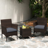 3 Pieces Outdoor Conversation Set with Cushioned Seat and Glass Tabletop
