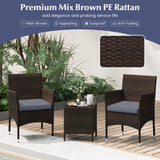 3 Pieces Outdoor Conversation Set with Cushioned Seat and Glass Tabletop