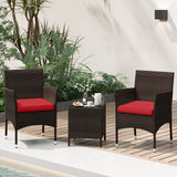 3 Pieces Outdoor Conversation Set with Cushioned Seat and Glass Tabletop