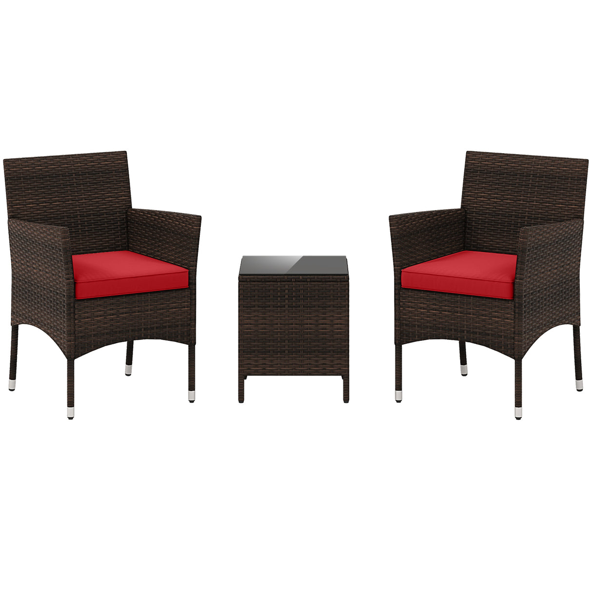 3 Pieces Outdoor Conversation Set with Cushioned Seat and Glass Tabletop