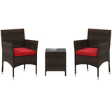 3 Pieces Outdoor Conversation Set with Cushioned Seat and Glass Tabletop