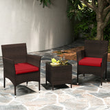 3 Pieces Outdoor Conversation Set with Cushioned Seat and Glass Tabletop