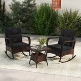 3 Piece Outdoor Rocking Set with Tempered Glass Coffee Table for Backyard Poolside