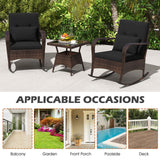 3 Piece Outdoor Rocking Set with Tempered Glass Coffee Table for Backyard Poolside
