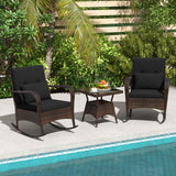 3 Piece Outdoor Rocking Set with Tempered Glass Coffee Table for Backyard Poolside
