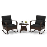 3 Piece Outdoor Rocking Set with Tempered Glass Coffee Table for Backyard Poolside