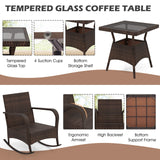 3 Piece Outdoor Rocking Set with Tempered Glass Coffee Table for Backyard Poolside
