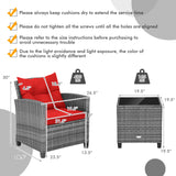 3 Pieces Outdoor Wicker Conversation Set with Tempered Glass Tabletop