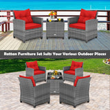 3 Pieces Outdoor Wicker Conversation Set with Tempered Glass Tabletop
