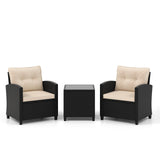 3 Pieces Patio Furniture Set with Tempered Glass Coffee Table