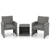 3 Pieces Patio Furniture Set with Tempered Glass Coffee Table and Soft Seat Cushions