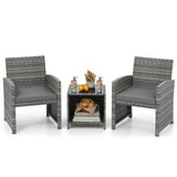 3 Pieces Patio Furniture Set with Tempered Glass Coffee Table and Soft Seat Cushions