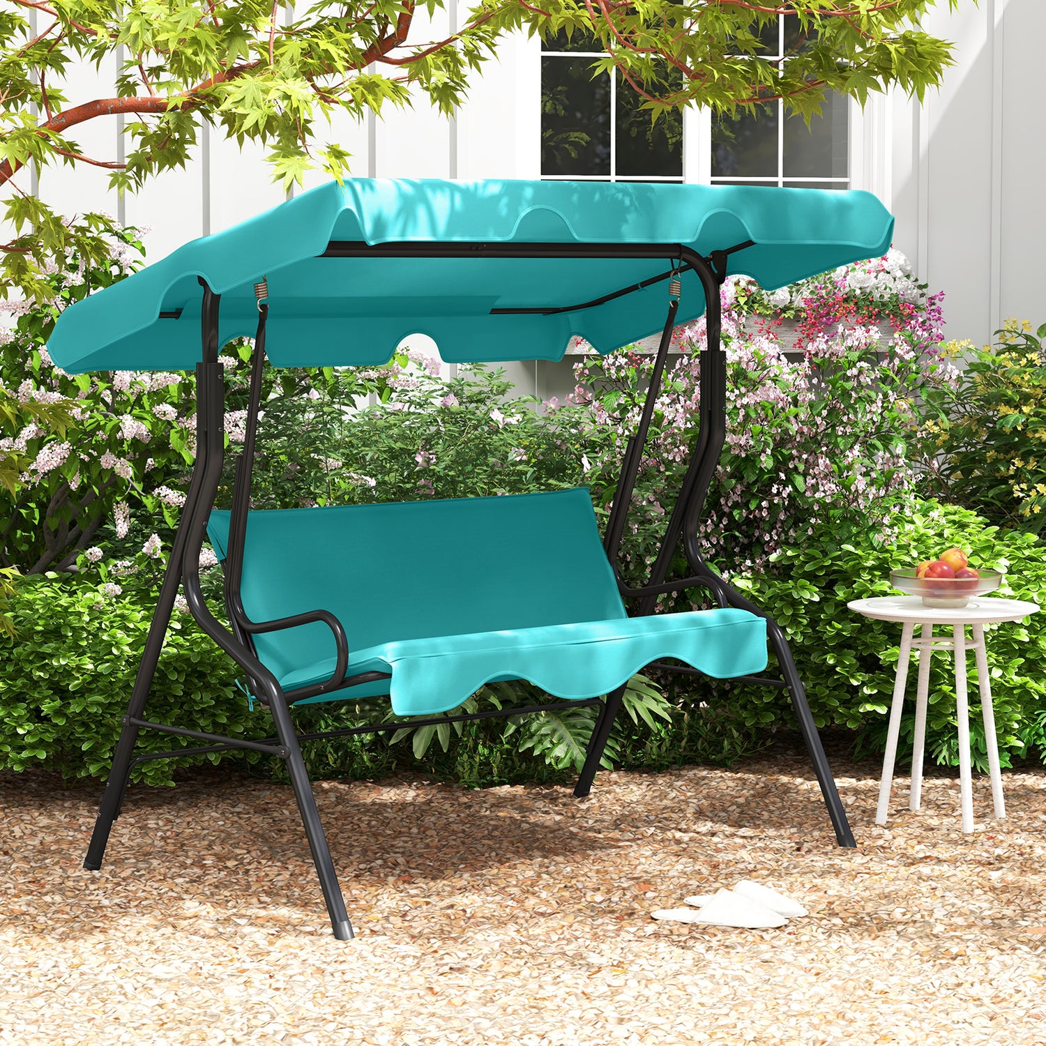 3 Seat Outdoor Patio Canopy Swing with Cushioned Steel Frame