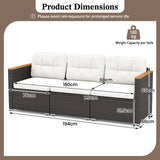 3-Seat Patio Couch Sofa with Deep Seating and Cushion-White