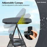3-Seat Patio Swing Chair Porch Swing with Adjustable Canopy Thickened Cushions Pillow and Foldable Side Trays