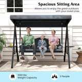 3-Seat Patio Swing Chair Porch Swing with Adjustable Canopy Thickened Cushions Pillow and Foldable Side Trays