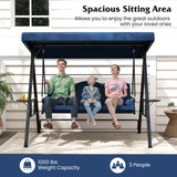 3-Seat Patio Swing Chair Porch Swing with Adjustable Canopy Thickened Cushions Pillow and Foldable Side Trays